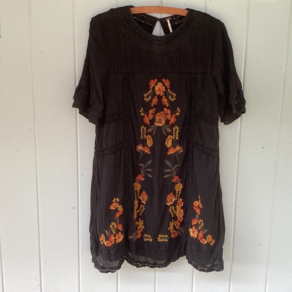 Free People boho DRESS lace embroidered - Picture 1 of 4